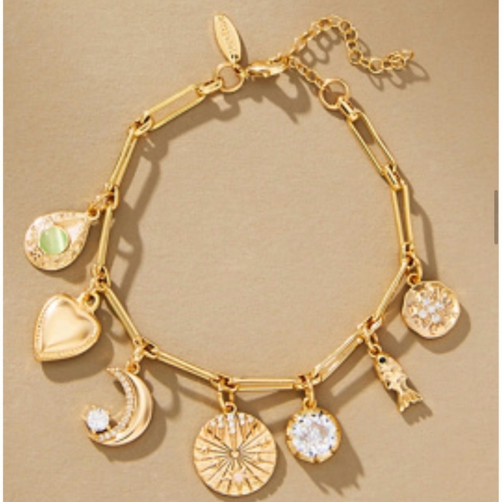Anthropologie 14K Gold Plated Brass Charm Bracelet